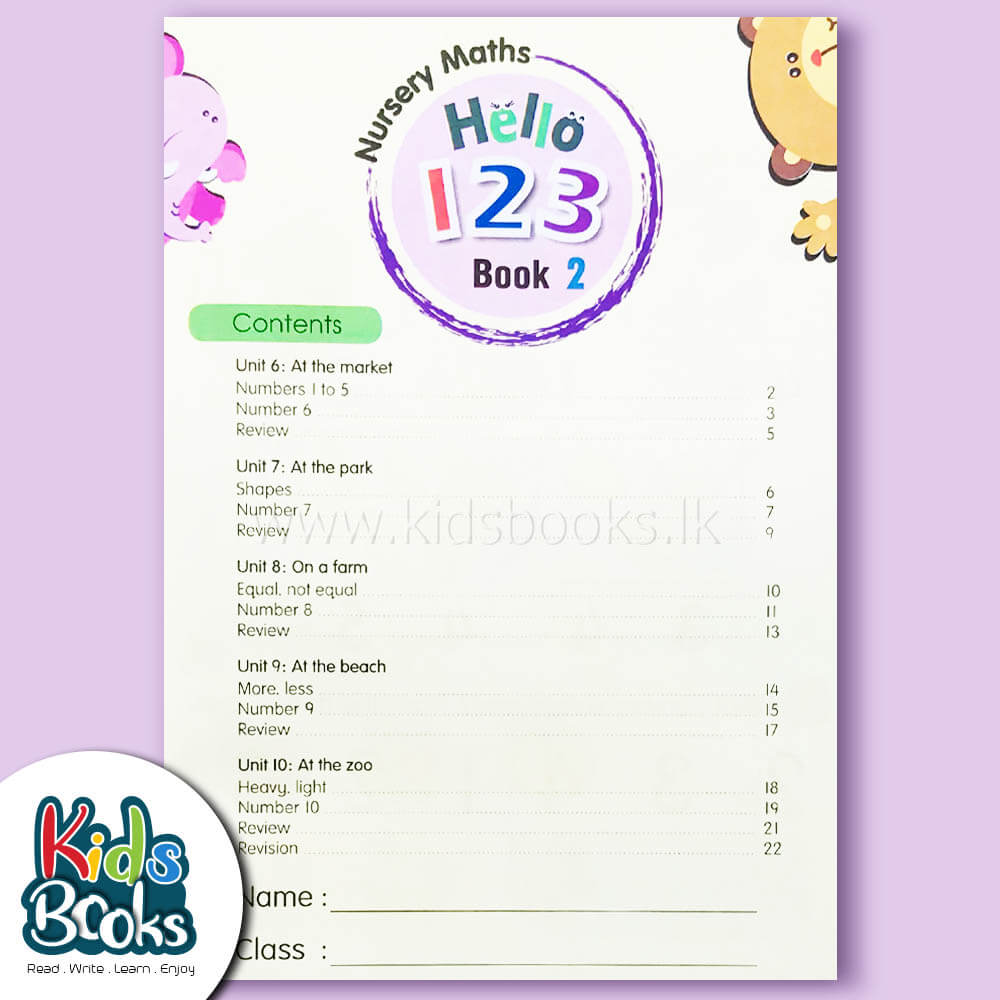 Hello 123 Nursery Maths Book 2 Content Page